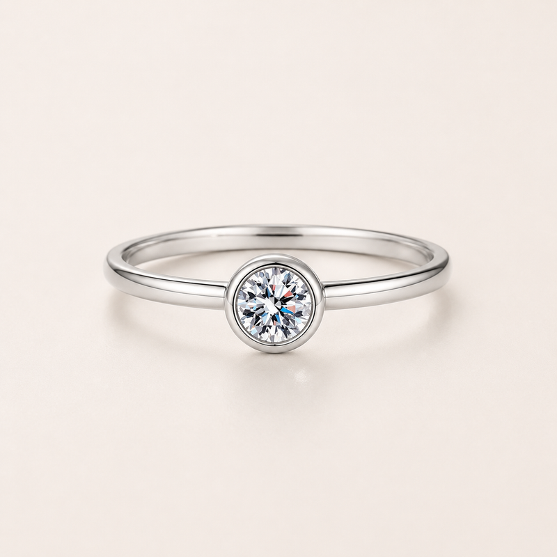 Bezel Moissanite Solitaire Ring