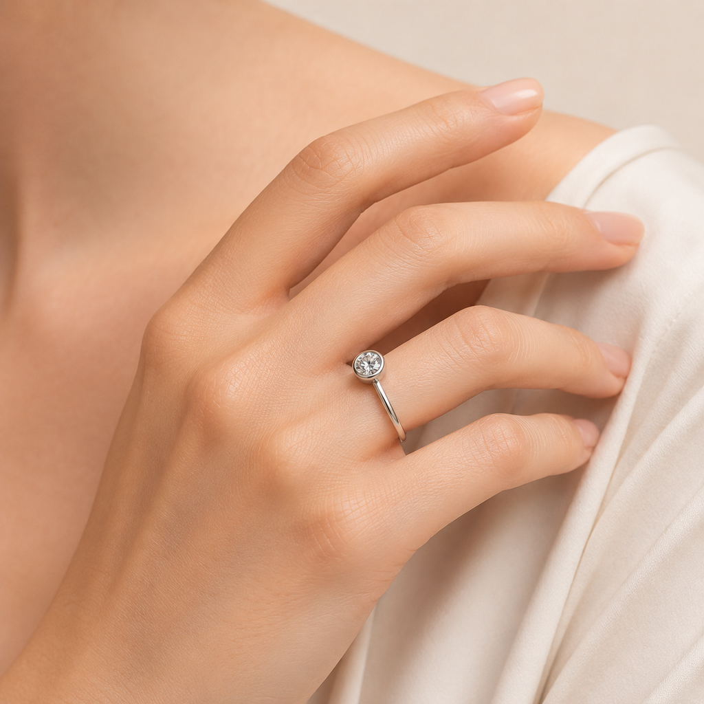 Bezel Moissanite Solitaire Ring